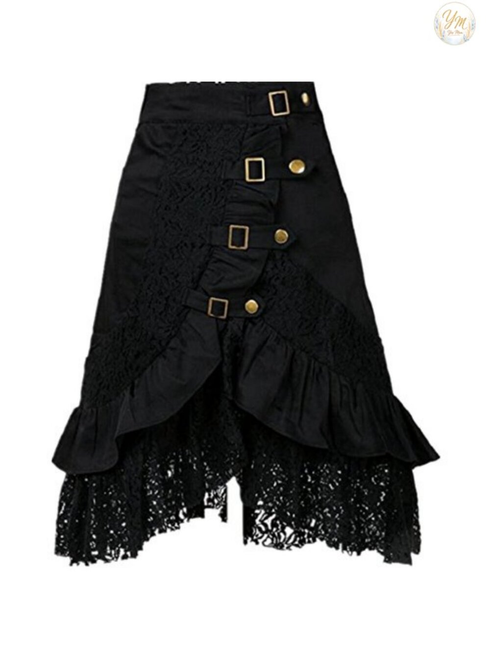 Steampunk Gothic High Low Lace Skirt with Ruffles Black